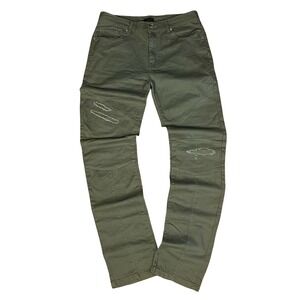 Reason Mens Straight Leg Moto Pant Olive Green Distressed Paneled Size 30W DF-17